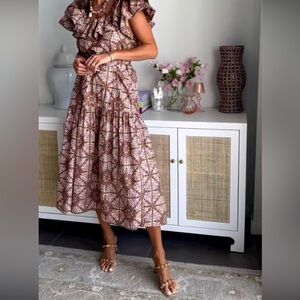 Brown Paisley Ruffle Dress